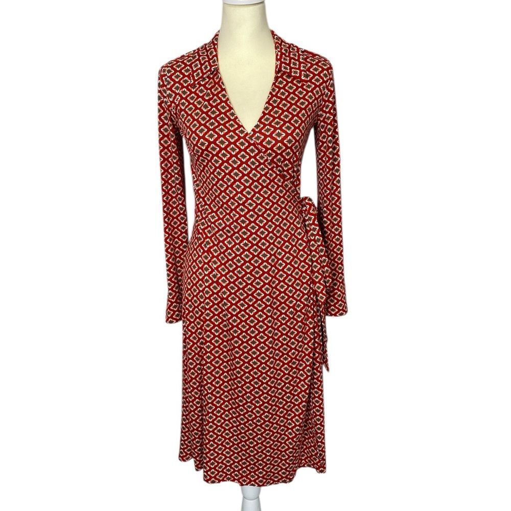 Boden True Wrap Dress Long Sleeve Geo Print – Size 8L